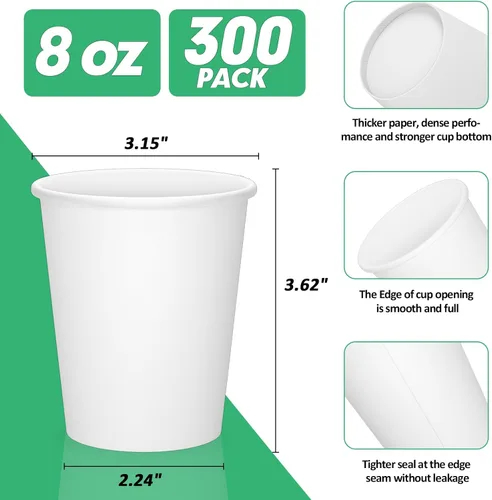 Miniatura 2 de Tazas de papel RAZCC de 8 oz, paquete de 300 unidades de 8 oz, tazas de café desechables de papel, tazas de café de 8 oz para bebidas frías