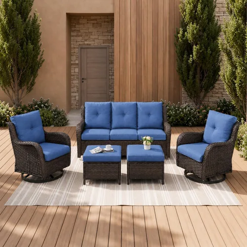 Miniatura 10 de Rilyson Mecedora de mimbre - Juego de 2 sillas mecedoras de mimbre para patio, sillas mecedoras de ratán para porche al aire libre, terraza, jardín