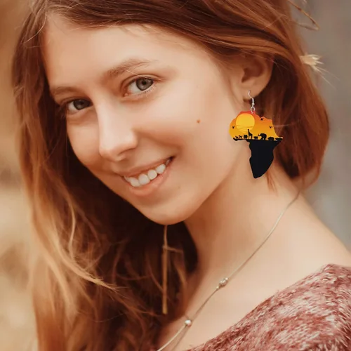 Miniatura 3 de 12 pares de pendientes de madera con mapas africanos y pendientes étnicos naturales