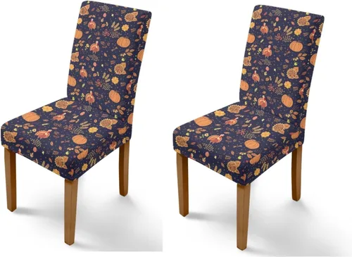 Miniatura 70 de Rnyleeg Thanksgiving Chair Covers for Living Room No Arms Turkey Pumpkin Stretch Dining Chair Covers Set of 6 Soft Washable Kitchen Chair Protector