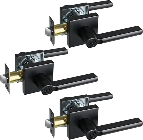 Miniatura 61 de Manija de Puerta de Paso (Sin Cerradura), Mango Cuadrado Interior de Servicio Pesado para Pasillo y Closet, Negro Mate, Reversible para Diestros