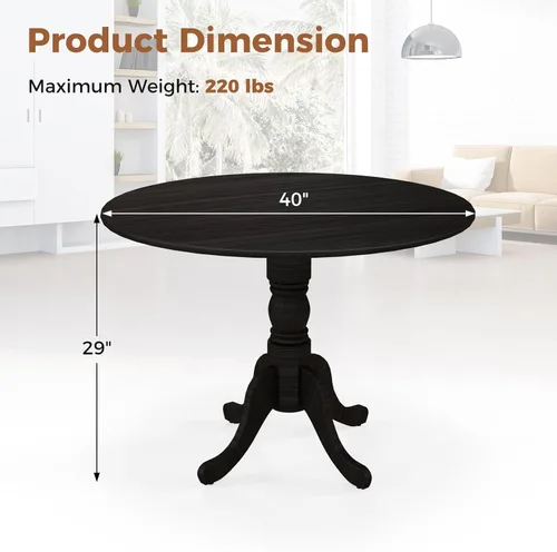 Miniatura 3 de Mesa de comedor redonda para 4, mesa de cocina rústica con mesa de 40 pulgadas, patas curvadas de caballete, mesa de tulipán de madera de goma, mesa