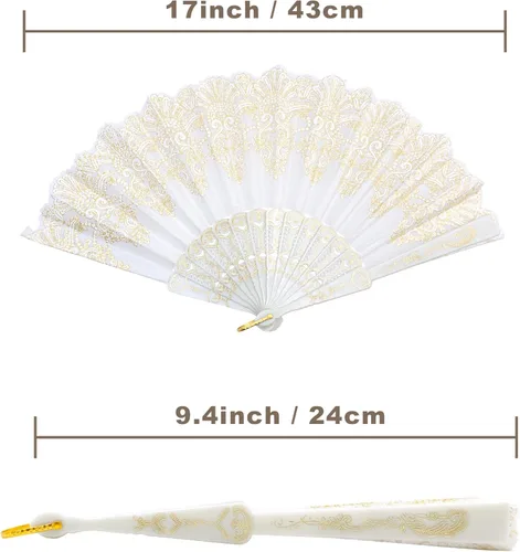 Miniatura 4 de EOSAU Abanico Plegable Chino de Mano Abanicos de Mano para Mujeres Plegables en Cantidad para Fiesta Boda Iglesia Baile (Blanco)