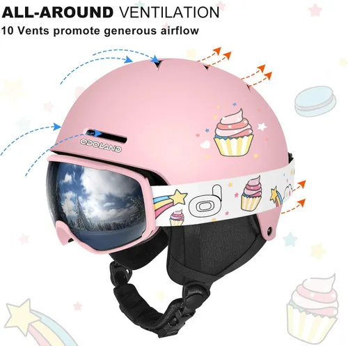 Miniatura 6 de Odoland Casco de esquí para niños, casco de nieve con gafas de esquí para niños y niñas, a prueba de golpes, resistente al viento, cascos deportivos