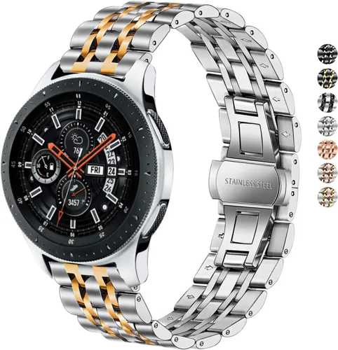 Miniatura 15 de DEALELE Correa compatible con Samsung Gear S3 / Galaxy Watch 1.811 in / Galaxy Watch 3 1.772 in, 0.866 in 7 filas correa de repuesto de metal de Oro