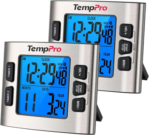 Miniatura 10 de ThermoPro TM02 - Temporizador digital de 24 horas con temporizadores de cocina duales para cocinar, cronómetros, reloj magnético con volumen