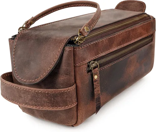 Neceser de cuero hecho a mano de primera calidad para hombres y mujeres, kit de cuero genuino Dopp y bolsa de afeitar para hombres, bolsa de