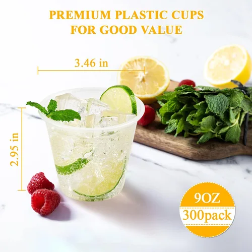 Miniatura 5 de Lilymicky Paquete de 300 vasos desechables de plástico transparente de 9 onzas, vasos de fiesta de 9 onzas para cócteles, fiestas, picnics y eventos