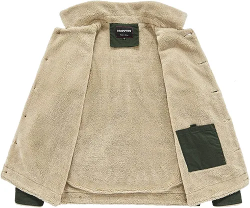 Miniatura 3 de How'on - Chaqueta estilo militar de algodón con forro para hombre, diseño con cuello y botones, prenda casual para invierno
