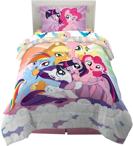 Franco Juego de sábanas y edredón de microfibra súper suave para niños, 4 piezas, tamaño individual, unicornio My Little Pony Mi pequeño poni