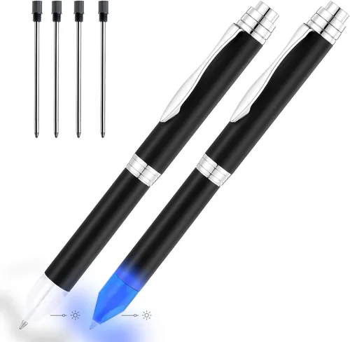 Miniatura 12 de Penyeah Bolígrafo de punta iluminada, bolígrafo de luz LED para escribir en la oscuridad, funciona con pilas AAA, 2 bolígrafos pesados ajustables