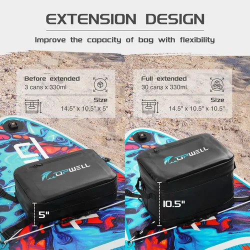 Miniatura 3 de UPWELL Accesorios para tablas de remo – Bolsa impermeable de SUP Cooler Deck Bag, PVC Dry Bag, 30 latas Surf Kayak Cooler Negro