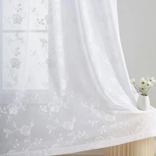 Miniatura 80 de Cortinas para ventana cortinas blancas traslúcidas de 90 pulgadas de largo, 2 paneles de cortinas de tul, paneles de ventana para cortinas de Blanco