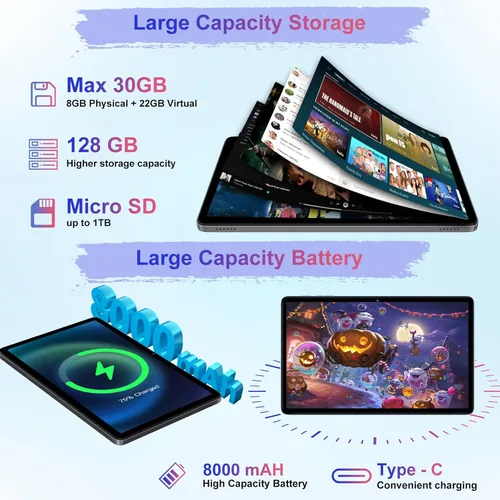 Miniatura 2 de Tableta Android 15 de 10.1 pulgadas 30GB+128GB+1TB ampliable, 2025 Octa-Core 8000mAh con teclado y ratón, Inteligencia Artificial Gemini, 5G WiFi