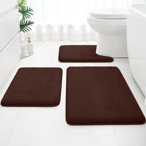 Miniatura 10 de HOMEIDEAS Juego de 3 alfombras de baño mejoradas, alfombras de baño de espuma viscoelástica ultra suaves, superabsorbentes, antideslizantes, Beige