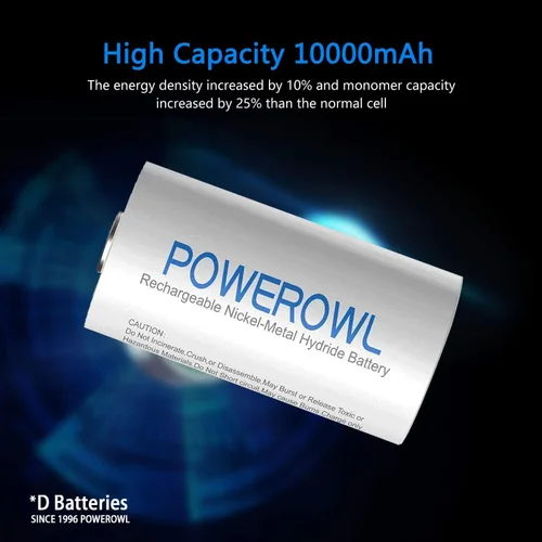 Miniatura 2 de POWEROWL Baterías recargables D con cargador de batería de 4 bahías, carga rápida USB, para baterías recargables AA AAA C D Ni-MH Ni-CD -4