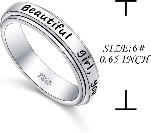 Miniatura 6 de Anillos giratorios de plata de ley S925 para ansiedad, preocupación, aliviar el aburrimiento, TDAH, autismo, banda para mujeres y adolescentes