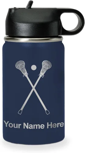 Miniatura 17 de LaserGram Botella de agua personalizada, palitos de lacrosse, acero inoxidable de doble pared aislada al vacío con popote superior, regalo grabado