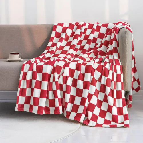Miniatura 20 de LOMAO Manta de franela con patrón de cuadrícula de ajedrez, suave, lujosa, cálida y acogedora para sofá y cama, para todas las estaciones