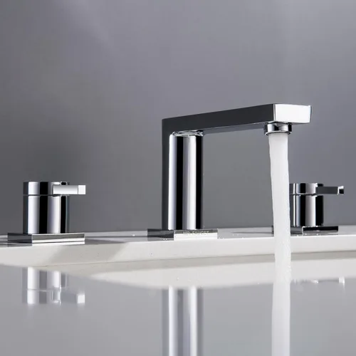 Miniatura 3 de Grifos de latón de lujo para fregadero de baño de 3 agujeros, 2 manijas, 8 pulgadas y montaje de drenaje desplegable de acero inoxidable, cromado
