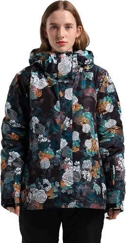 Miniatura 2 de Chaqueta de esquí para mujer, abrigo de nieve impermeable, resistente al viento, chaqueta de snowboard aislada, con capucha, invierno cálido