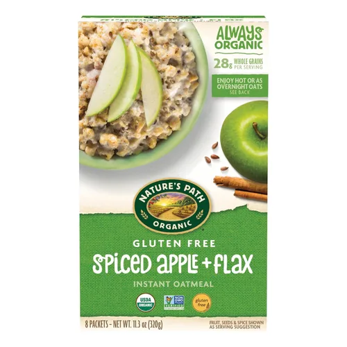 Nature's Path Avena Instantánea Orgánica de Manzana con Especias + Linaza, 11.3 oz (Paquete de 6), Sin Gluten, Sin OGM