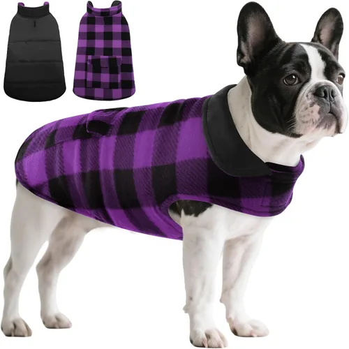 Miniatura 11 de ASENKU - Abrigo de invierno para perros, diseño a cuadros reversible, impermeable, para climas fríos, para perros pequeños, medianos y grandes Rojo