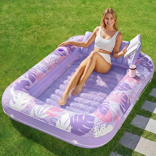 Miniatura 12 de Flotador inflable de bronceado para piscina Sloosh, 70 x 46 pulgadas, flotadores de piscina para adultos con almohada, 4 en 1, balsa de baño de sol