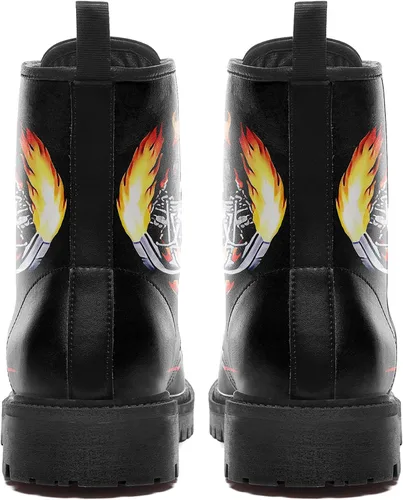 Miniatura 5 de Botas de combate negras personalizadas para mujer, con lazada, estilo cráneo y rosa, botas de tacón grueso y plataforma de cuero