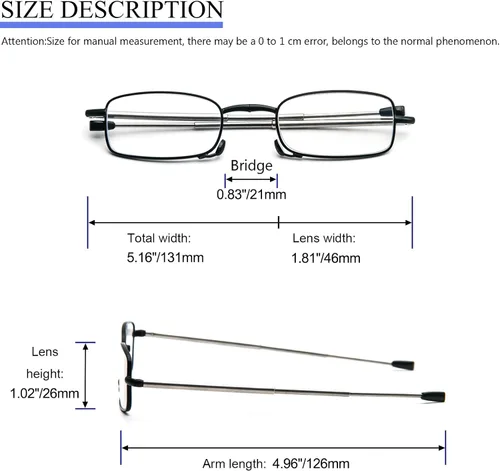 Miniatura 4 de Paquete de 3 lentes de lectura plegables con llavero, bolsas compactas para mujeres y hombres, bloqueo de luz azul, bisagra de resorte, lectores