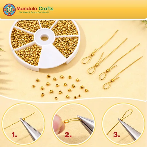 Miniatura 4 de Mandala Crafts Cuentas engarzadas para joyería – 3000 piezas de 0.059 in 0.079 in 0.079 in 0.098 in tono dorado tubos crimpadores – topes de cuentas