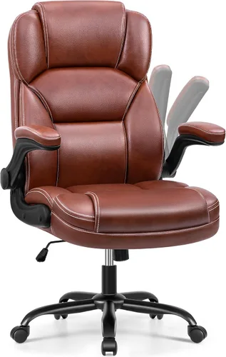Miniatura 8 de Silla de oficina ejecutiva de cuero PU, silla ergonómica de respaldo medio para computadora y juegos con altura ajustable, giratoria con ruedas