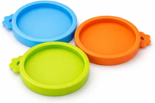 Miniatura 8 de Yobbai Tapas pequeñas para latas de comida para gatos de 3 onzas y 2.5 onzas, cubiertas de silicona de grado alimenticio, codificadas por colores 9