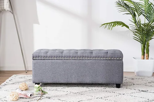 Miniatura 2 de Legend Vansen Banco otomano para dormitorio, tela Nailheed Trim con botones, gran almacenamiento, 41 pulgadas, gris