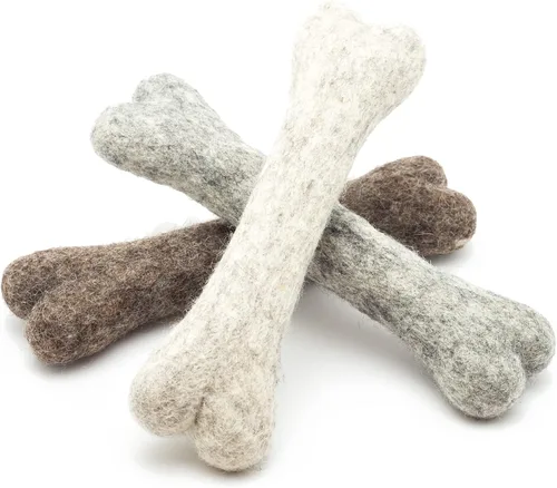 Miniatura 6 de Glaciart One Hueso masticable de lana de fieltro para perros (3 piezas) Juguete duradero para masticar perros, juguetes masticables para cachorros