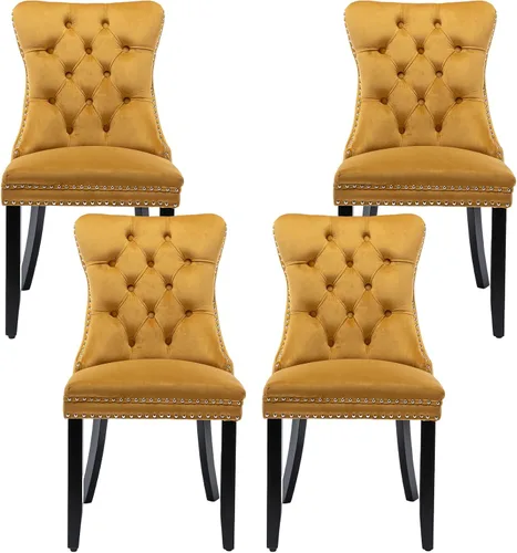 Miniatura 29 de Silla de comedor copetuda moderna de terciopelo para comedor, sillas de comedor tapizadas con remache de clavo, anillo trasero para cocina, comedor
