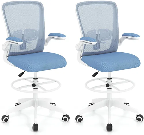 Miniatura 15 de Giantex Silla de dibujo, sillas de oficina con respaldo alto, con reposapiés, reposabrazos abatible, altura ajustable, silla de escritorio Negro