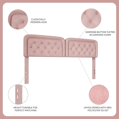 Miniatura 5 de Cabecero tapizado capitonado tamaño Queen, cabecera con botones de altura ajustable, solo cabecera Queen, madera maciza resistente y duradera