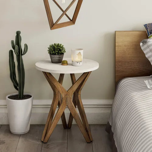 Miniatura 14 de Mesa auxiliar estilo rústico con pedestal, superficie envejecida con base de trípode, mesita de noche para sala de estar, moderna, decoración boho