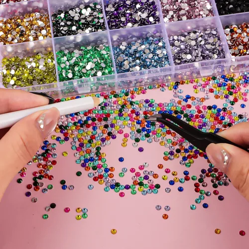 Miniatura 4 de 15000 diamantes de imitación con parte trasera plana para manualidades, cristales de colores mixtos de 0.118 pulgadas, gemas de resina con purpurina