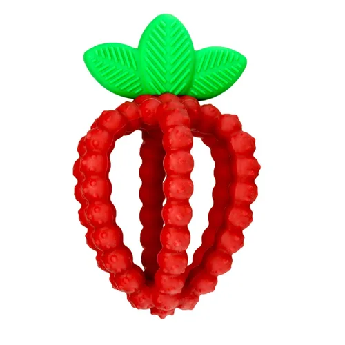 Miniatura 11 de RaZbaby Bites - Juguete de silicona para dentición para bebés, juguete sensorial con textura de moras para aliviar la dentición, forma de fruta Rosa