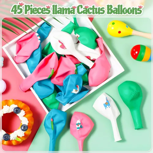 Miniatura 3 de Aoriher 45 globos de cactus de llama, decoración de fiesta de cumpleaños con temática de llama, globos de látex de cactus boliviano de perú