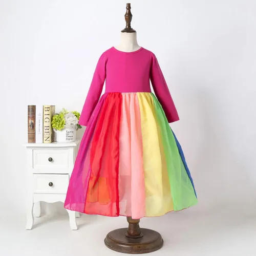 Miniatura 3 de Vestido de princesa para niños y niñas de 1 a 5 años de edad con empalme de arcoíris