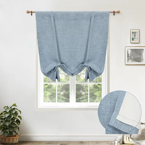 Miniatura 21 de DriftAway - Cortinas de Lino con Doble Capa, Blackout, de Atar, con Aislaje Térmico, Totalmente Forradas, Estilo Globo Romano, para Baño, con Lino