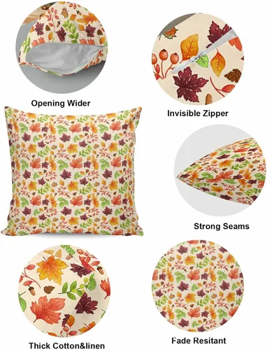 Miniatura 5 de Juego de 2 fundas de almohada decorativas de algodón de 18 x 18 pulgadas, con hojas de acuarela para sofá, cama, dormitorio, sala de estar