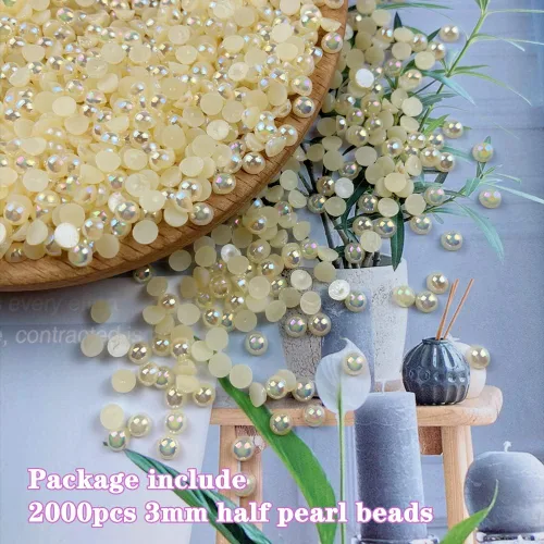 Miniatura 2 de 2000 piezas de cuentas de media perla de 3 mm para manualidades, cuentas de perla de parte trasera plana, cuentas semirredondas para joyería, arte