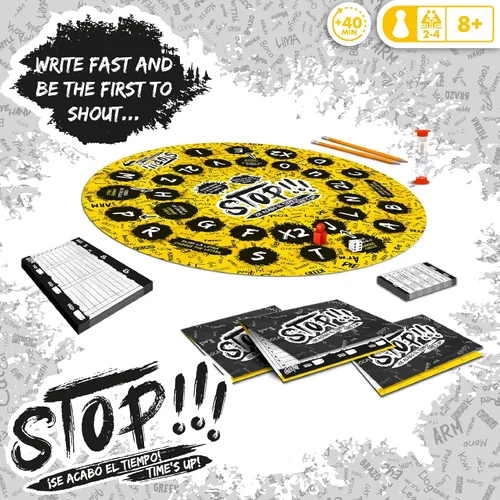 Miniatura 3 de RONDA Juego de mesa Stop para familiares y amigos, incluye carpetas de tablero de juegos, lápices, bloc de notas, categoría, tarjetas, juego