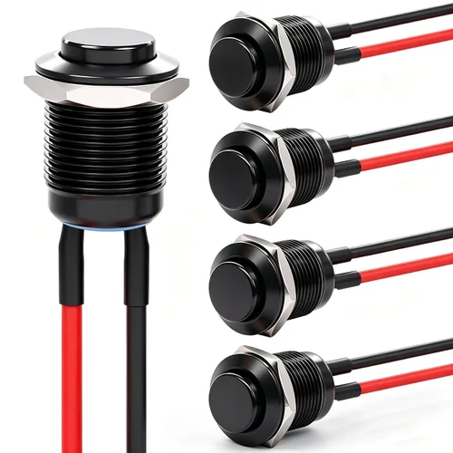 Miniatura 22 de Twidec /6 unids interruptor de botón momentáneo de 0.472 in agujero de montaje de 1/2 "encendido apagado mini redondo impermeable negro con cables
