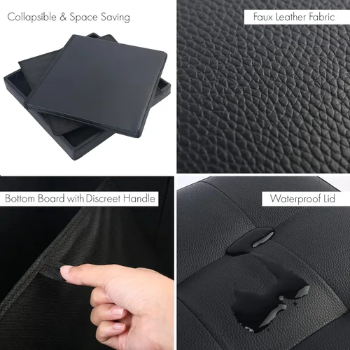 Miniatura 5 de LotFancy Otomana de almacenamiento, taburete plegable para reposapiés, banco pequeño de cuero de 13 x 12 x 12 pulgadas con almacenamiento, soporta
