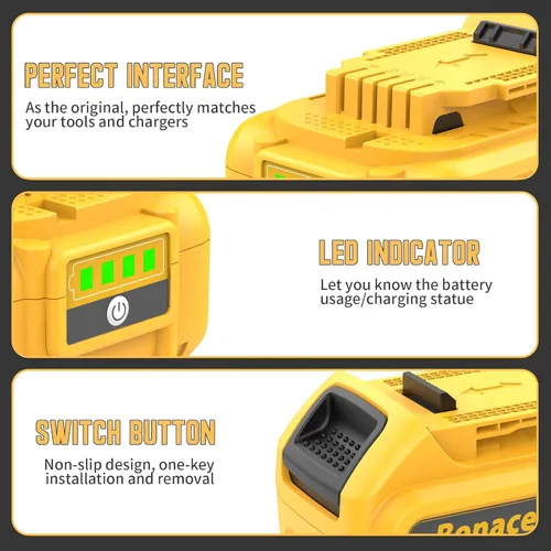 Miniatura 6 de Paquete de 2 baterías de litio de 8000 mAh de repuesto para Dewalt de 20 V compatibles con batería MAX de 20 voltios XR DCB200 DCB201 DCB203 DCB204